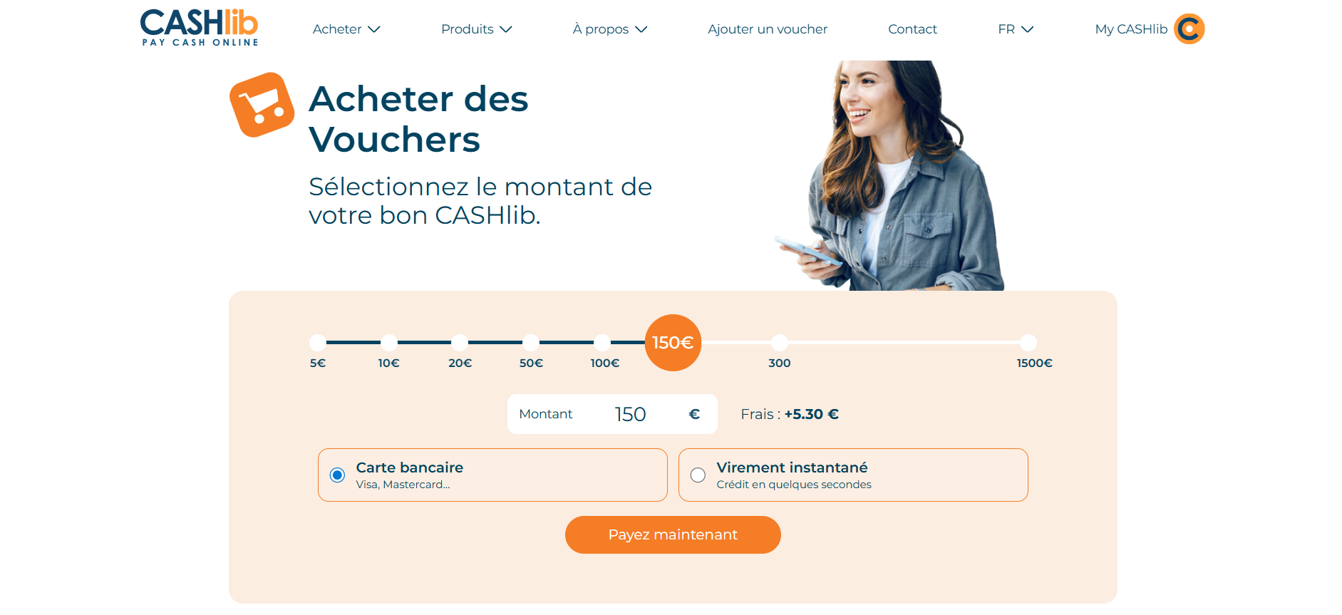 Achetez facilement votre coupon Cashlib numérique directement sur internet depuis chez vous.